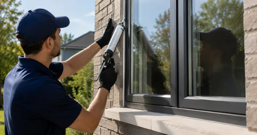 Aluminum window frame with double glazed insulated glass unit installed in a residential wall in Mount Brydges