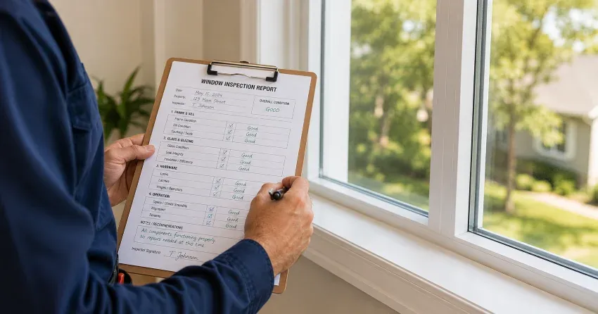 technician inspecting window seal and frame in Mount Brydges