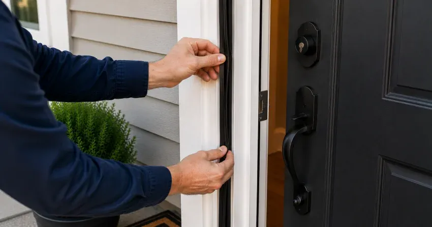 technician performing light test on door seal in Glen Oak, Mount Brydges