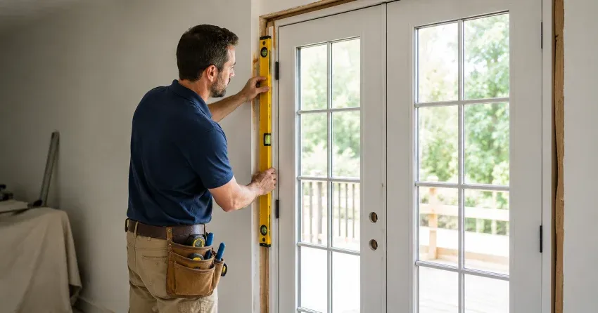 newly installed French doors with divided glass panes in Caradoc, Mount Brydges