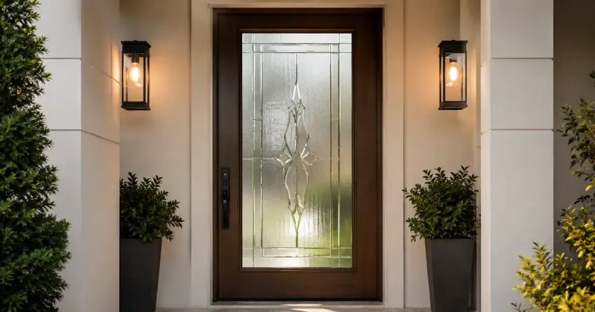 decorative frosted glass panel installed in a front door in Mount Brydges