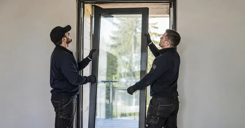new glass panel being fitted into door frame in Melbourne, Mount Brydges