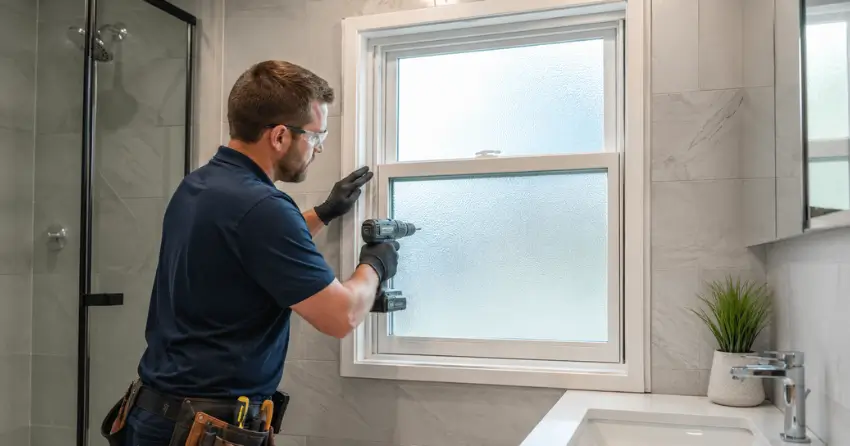 frosted glass installation bathroom window in Glen Oak, Mount Brydges
