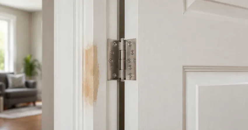 technician checking a warped door against a straightedge in Glen Oak, Mount Brydges