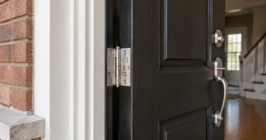 technician repairing a front door lock and frame in Mount Brydges